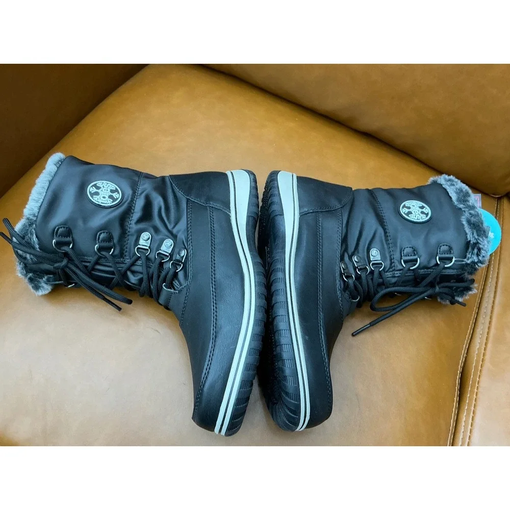 Totes Avery Snow Boots Womens 8 Black New Waterproof Faux Fur Insulated